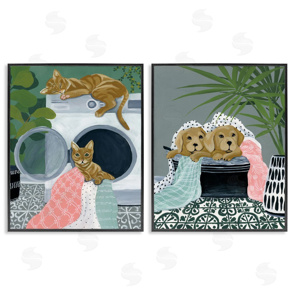 Cats & Dogs Laundry Room Black Frame Print Wall Art, Home Decor by Yvette St. Amant