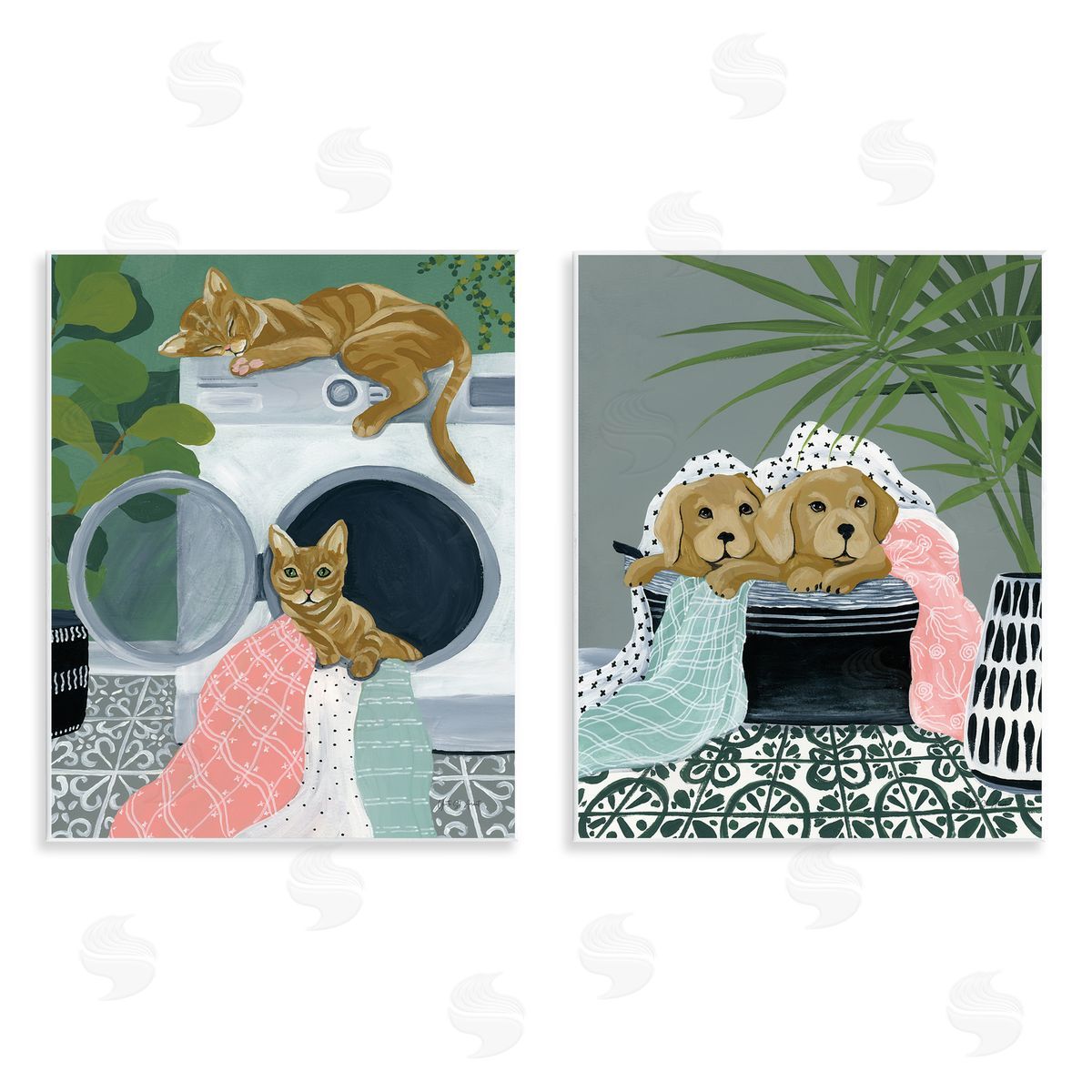 Cats & Dogs Laundry Room Wood Plaque Wall Art, Home Decor by Yvette St. Amant