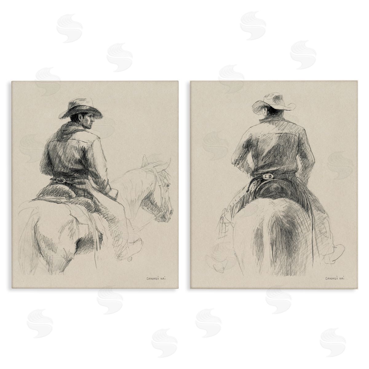Sketched Cowboy on Range Canvas Wall Art, Home Decor by Danhui Nai