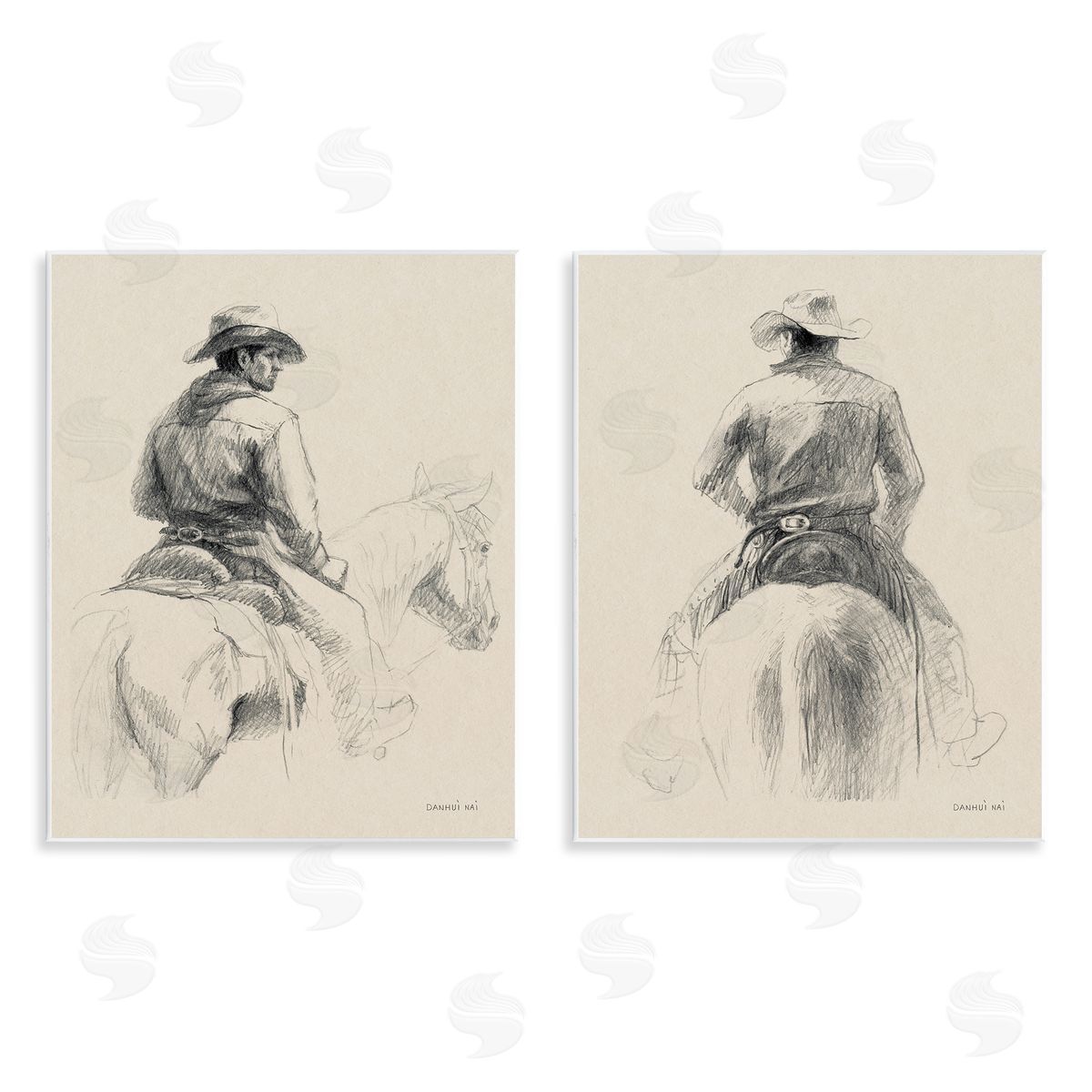 Sketched Cowboy on Range Wood Plaque Wall Art, Home Decor by Danhui Nai