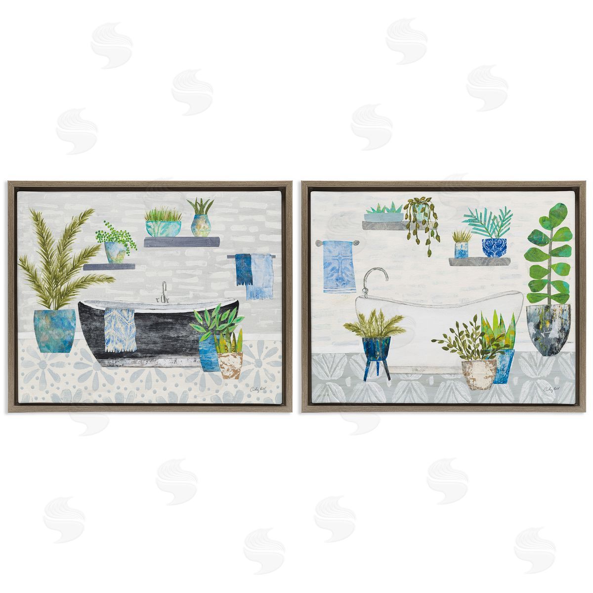 Charming Botanical Bathroom Brown Floating Frame Canvas Wall Art, Home Decor by Courtney Prahl