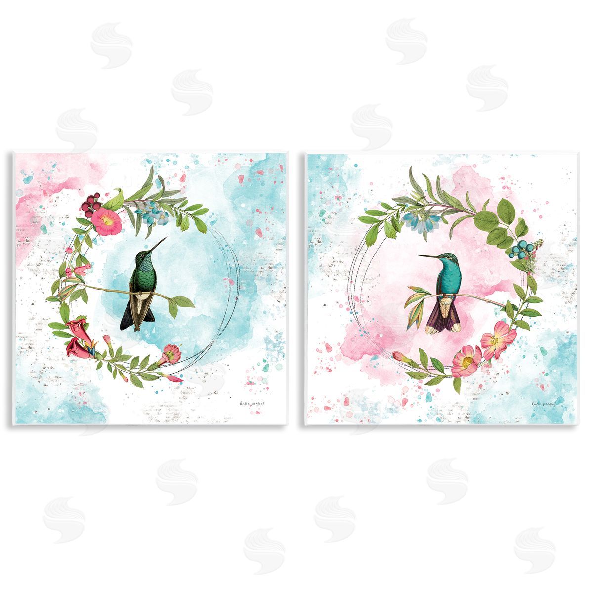 Hummingbirds in Wreaths Wood Plaque Wall Art, Home Decor by Katie Pertiet