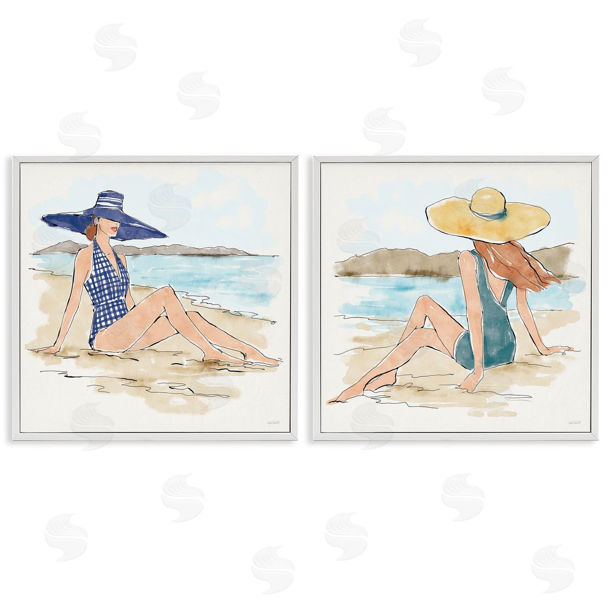 Bathing Beauties on Beach White Frame Print Wall Art, Home Decor by Anne Tavoletti