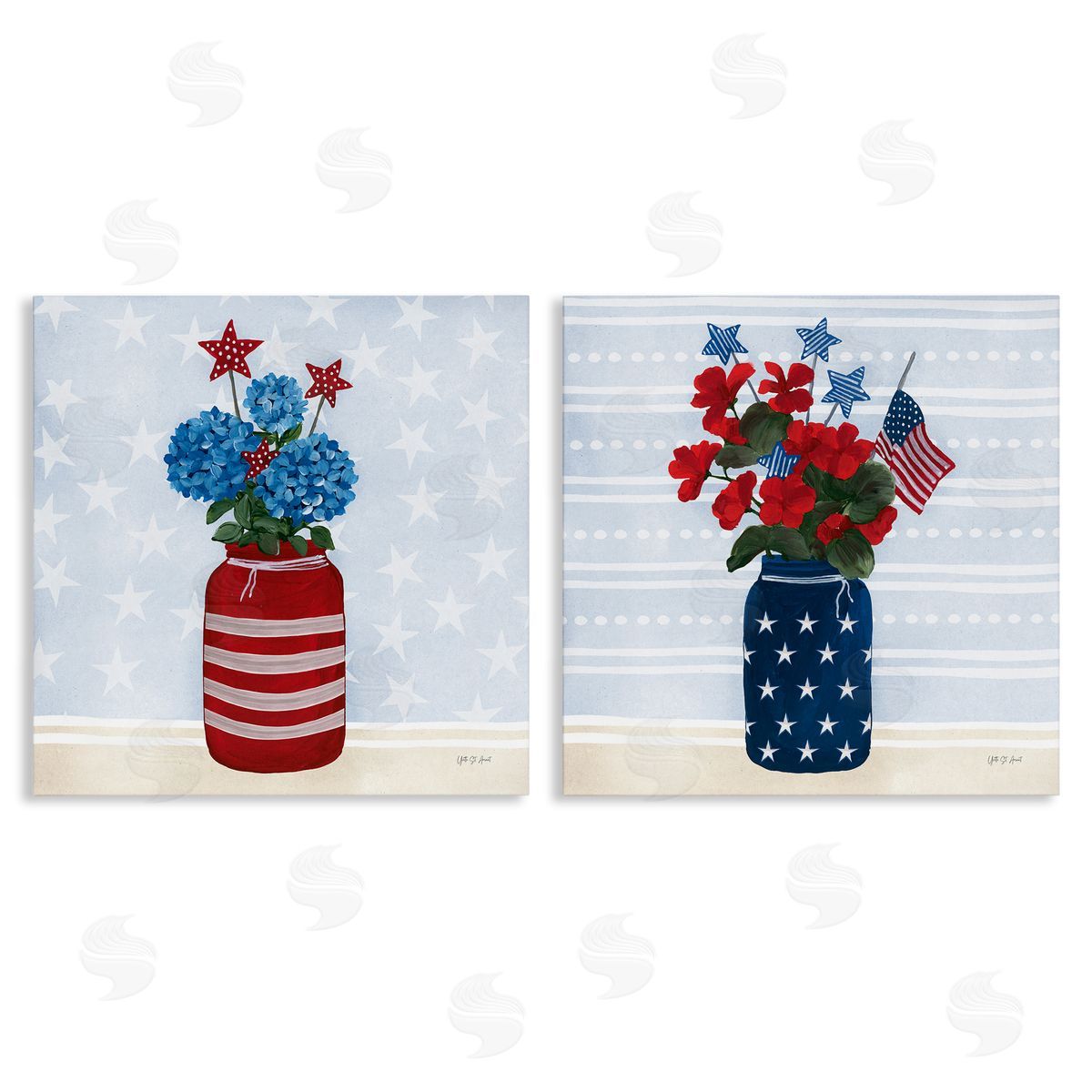 Patriotic Stripes & Stars Florals Canvas Wall Art, Home Decor by Yvette St. Amant