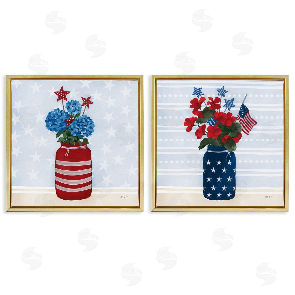Patriotic Stripes & Stars Florals Gold Floating Frame Canvas Wall Art, Home Decor by Yvette St. Amant