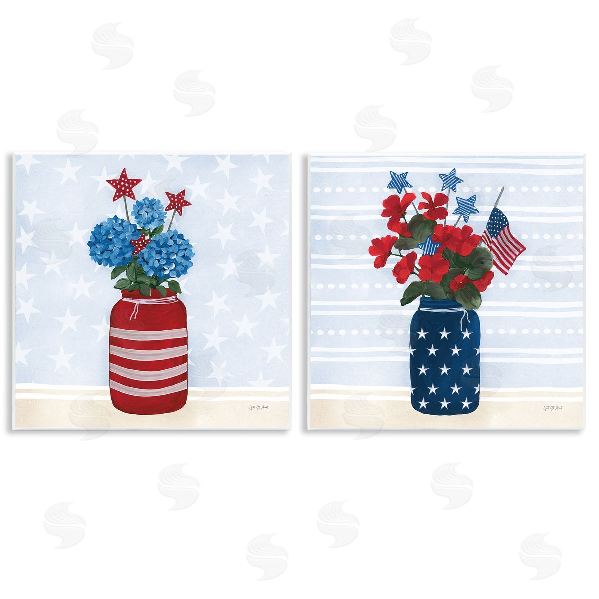 Patriotic Stripes & Stars Florals Wood Plaque Wall Art, Home Decor by Yvette St. Amant