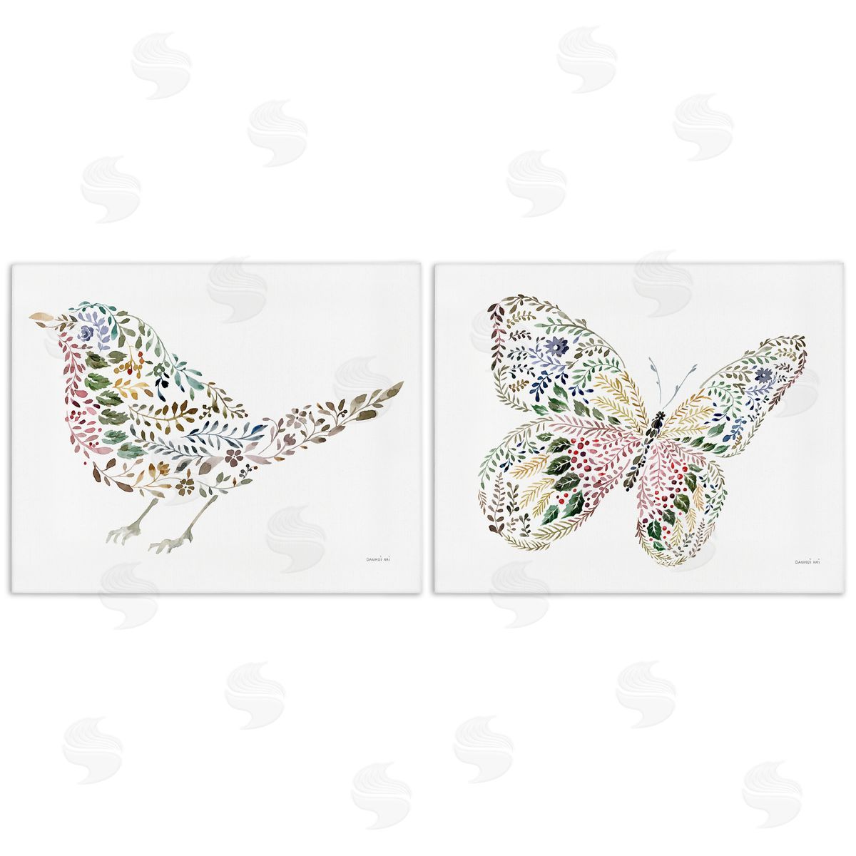 Bird & Butterfly From Nature Canvas Wall Art, Home Decor by Danhui Nai