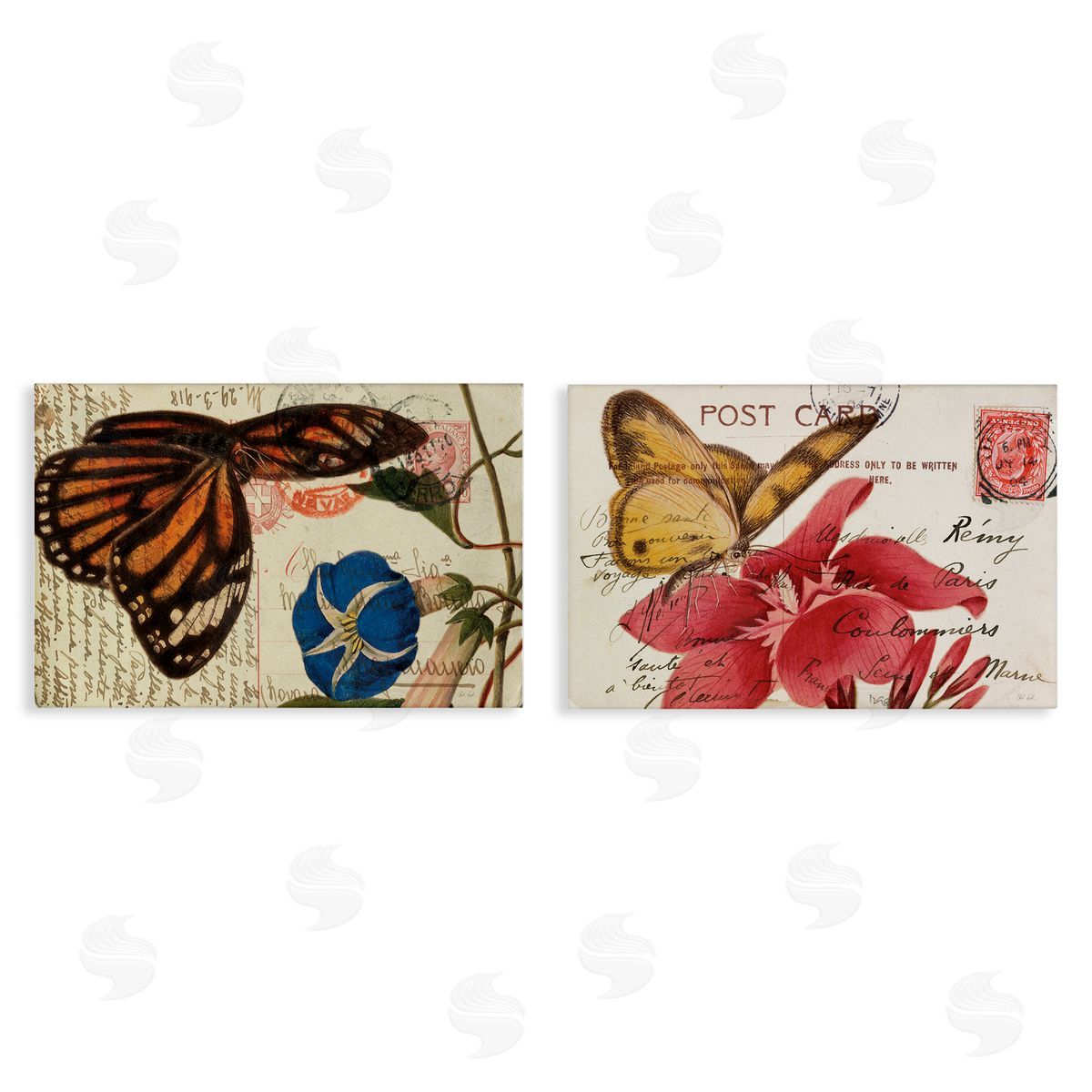 Butterfly Accented Postcards Canvas Wall Art, Home Decor by Deborah Revell
