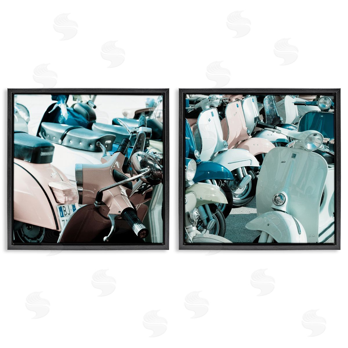 Italian Scooters in Pastels Black Floating Frame Canvas Wall Art, Home Decor by Deborah Revell