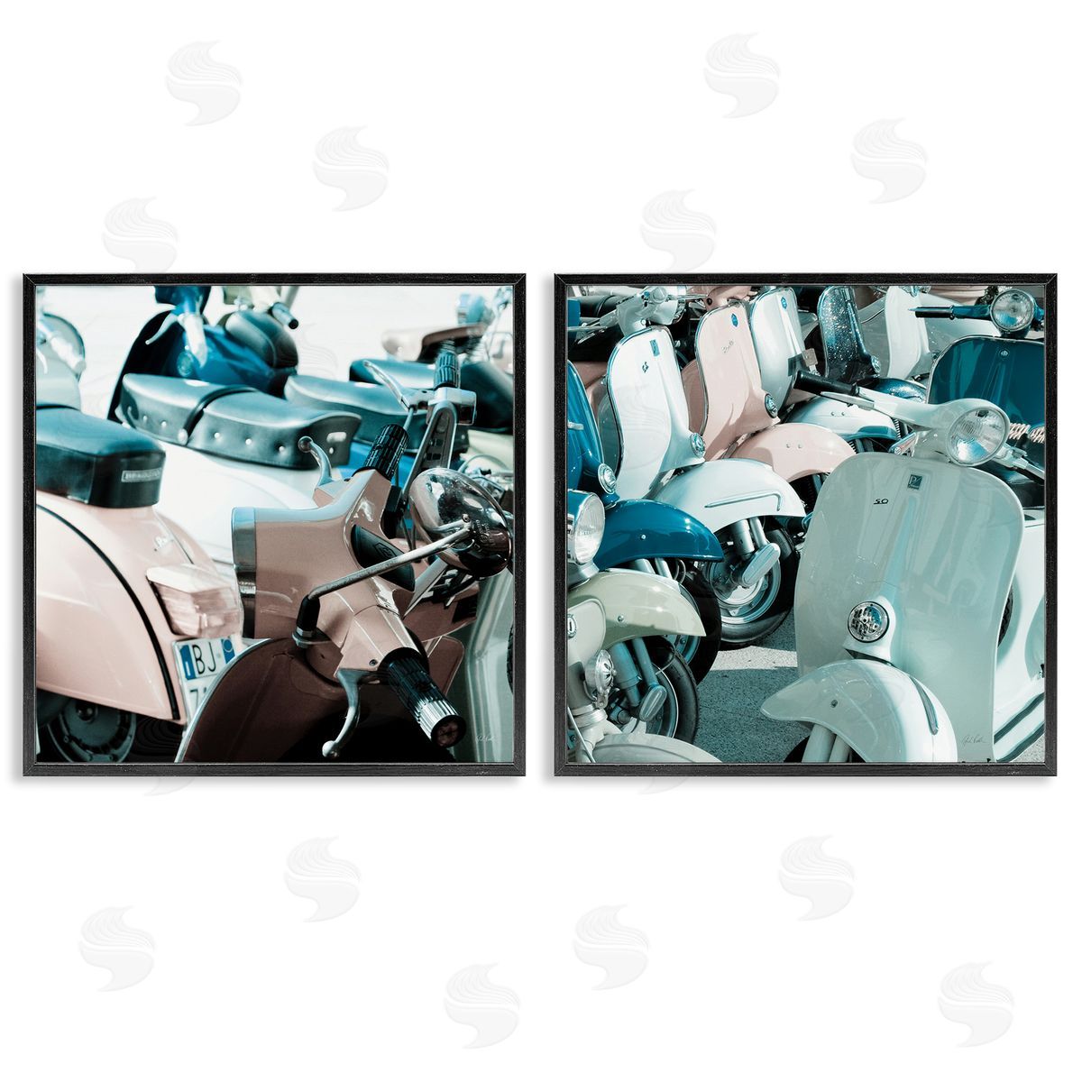 Italian Scooters in Pastels Black Frame Print Wall Art, Home Decor by Deborah Revell