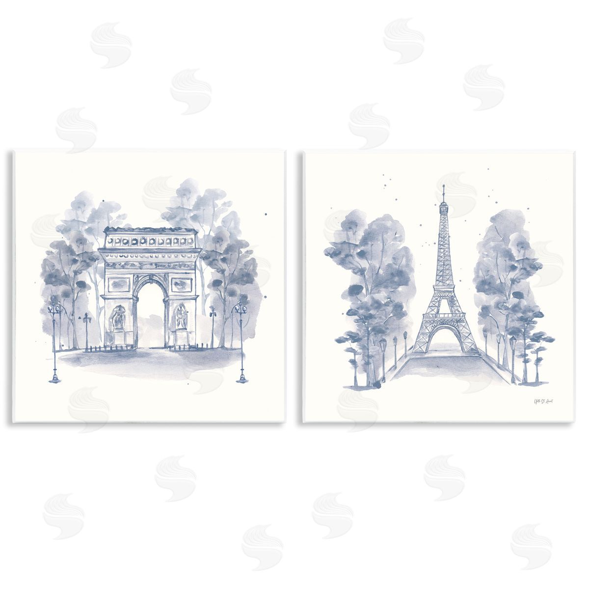 French Landmarks in Blue Wood Plaque Wall Art, Home Decor by Yvette St. Amant