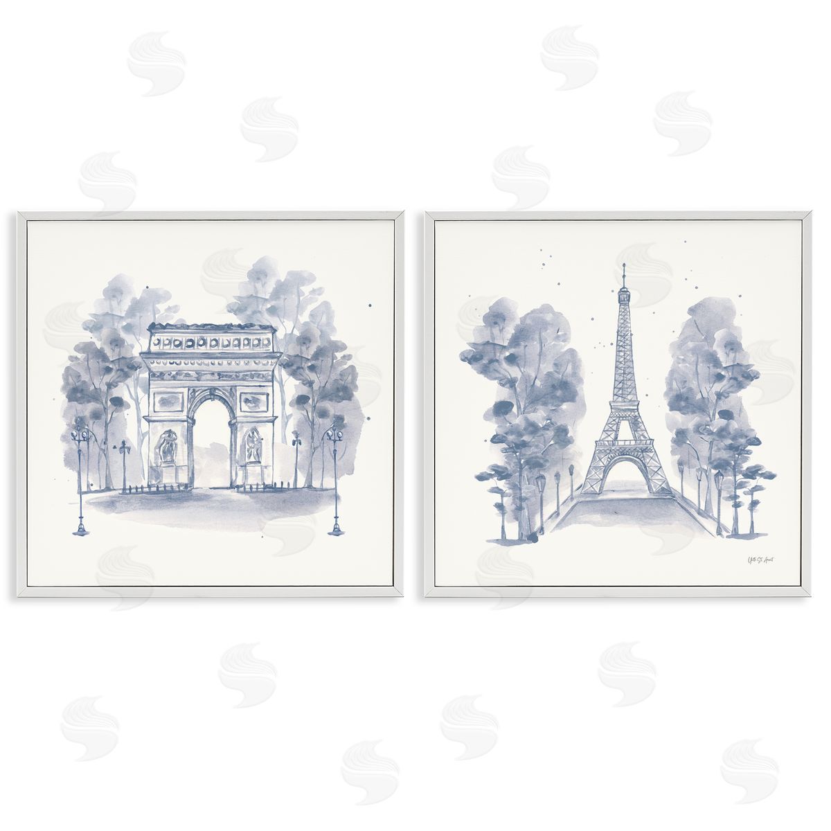 French Landmarks in Blue White Frame Print Wall Art, Home Decor by Yvette St. Amant