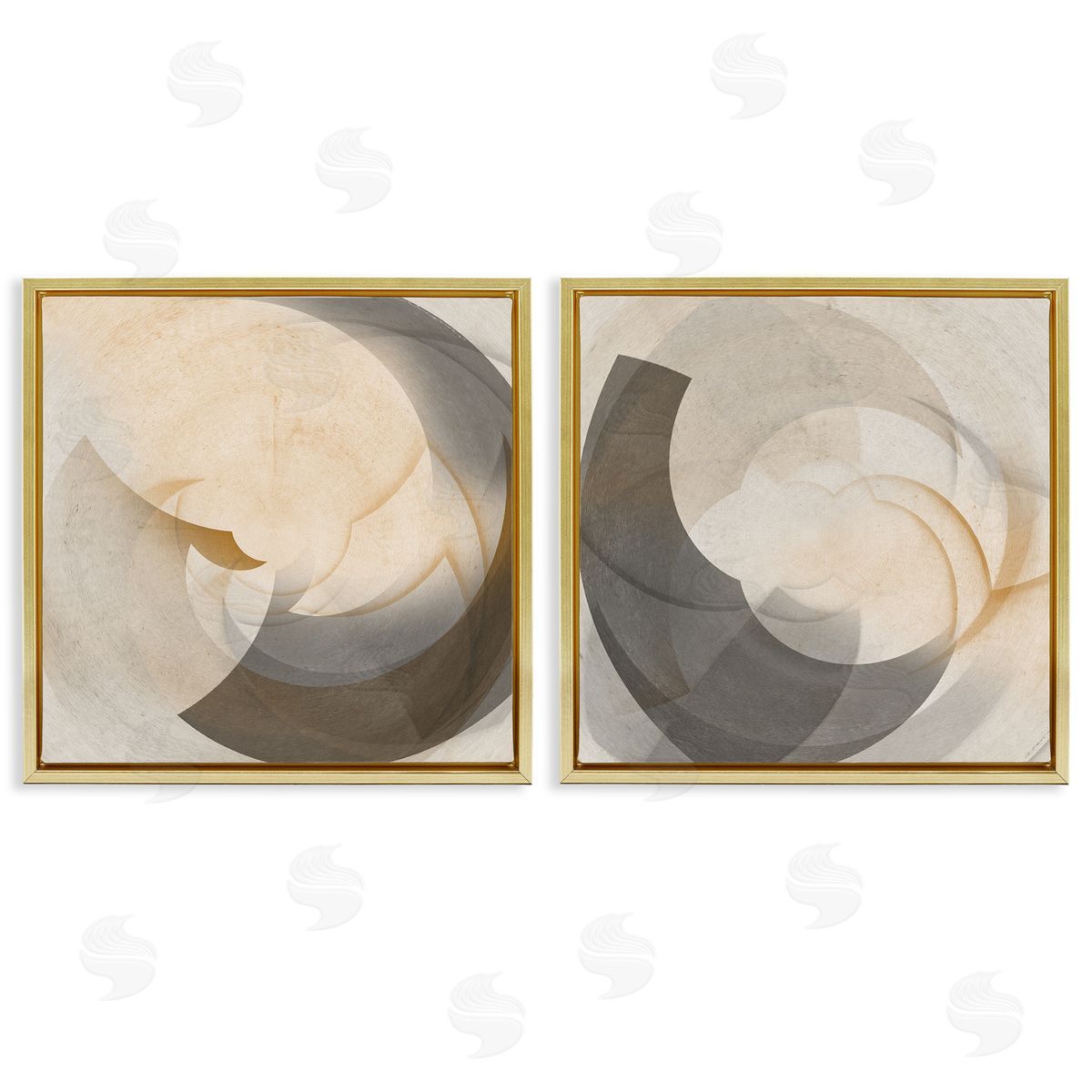 Shadowed Swoop Abstracts Gold Floating Frame Canvas Wall Art, Home Decor by Noah Bay