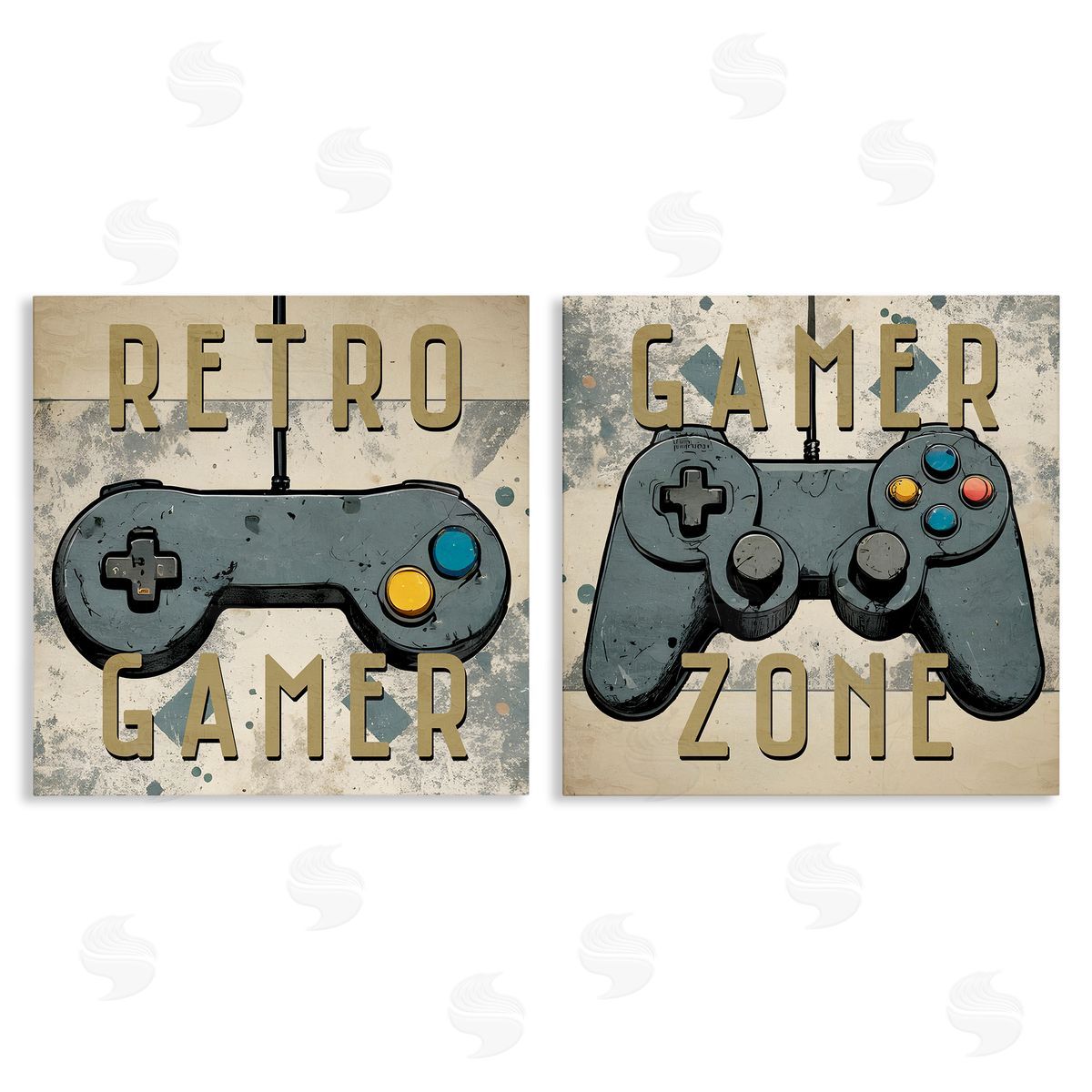 Retro Gamer Controllers Canvas Wall Art, Home Decor by Kim Allen