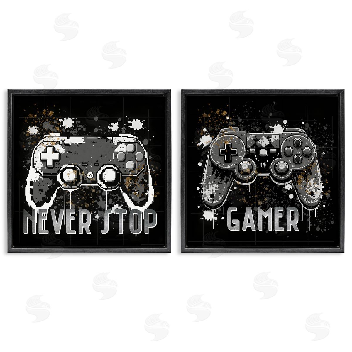 Never Stop Modern Gamer Black Floating Frame Canvas Wall Art, Home Decor by Kim Allen