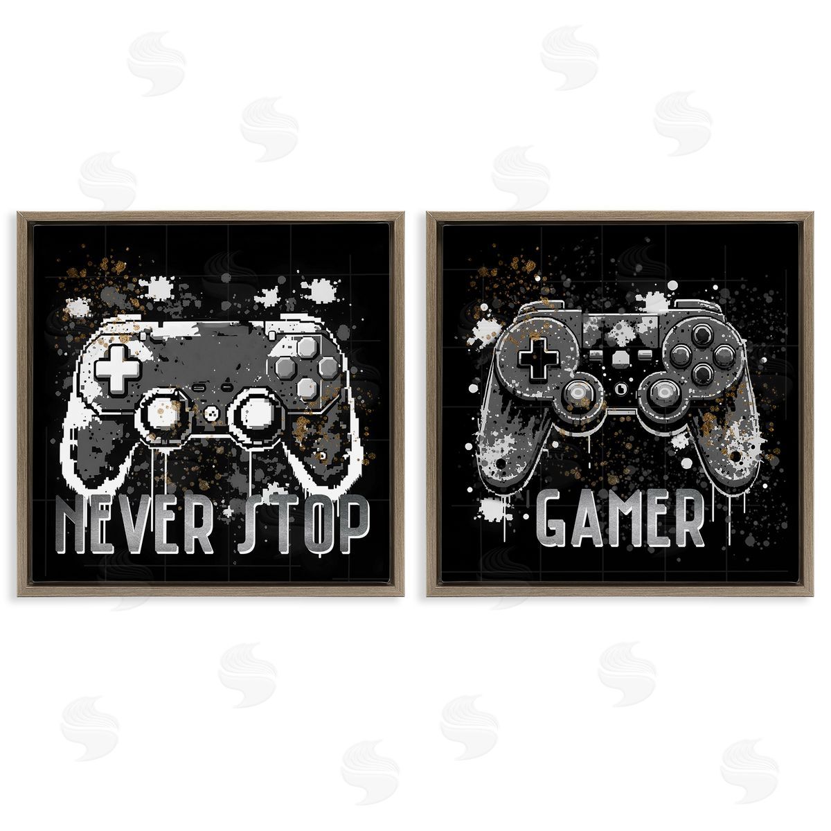 Never Stop Modern Gamer Brown Floating Frame Canvas Wall Art, Home Decor by Kim Allen