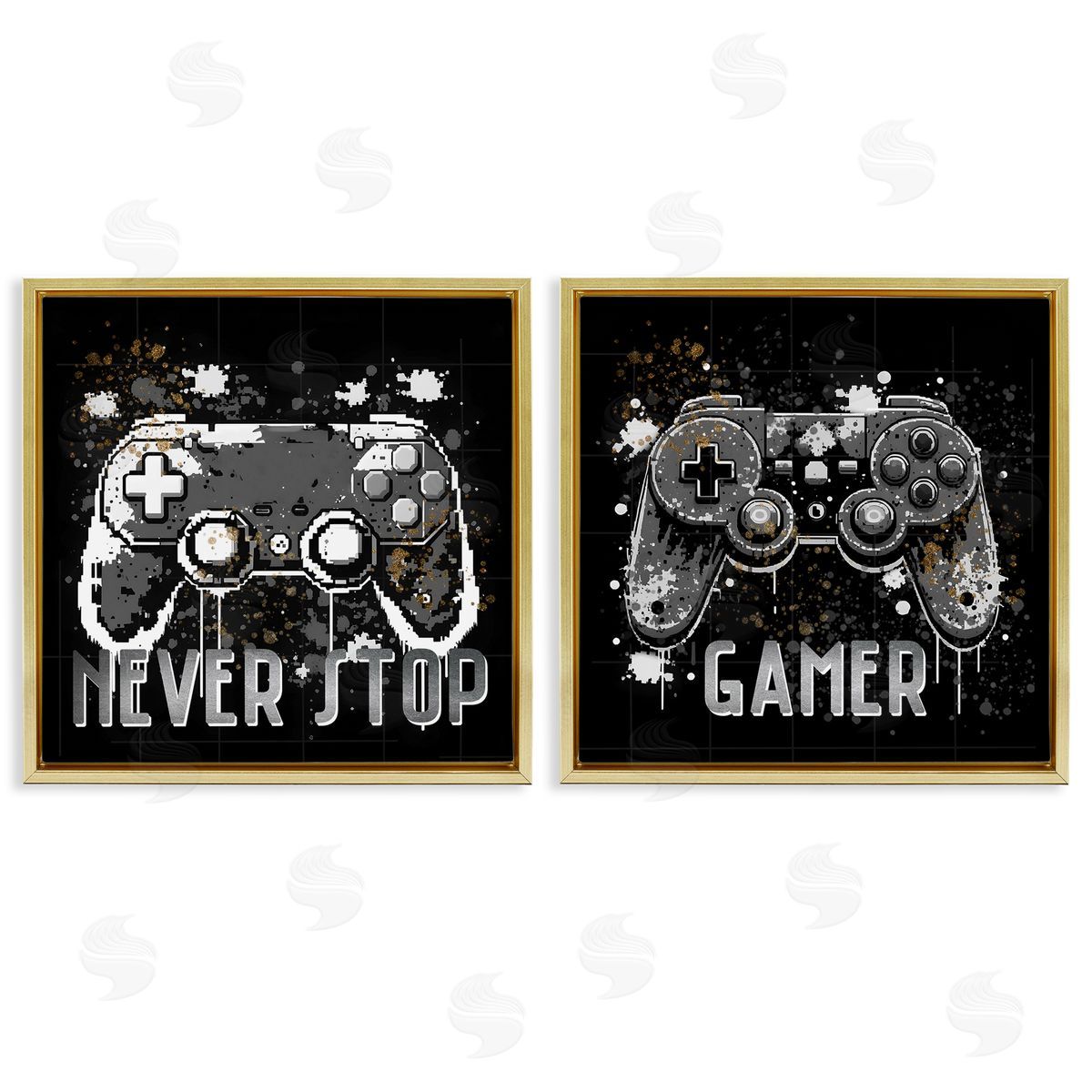 Never Stop Modern Gamer Gold Floating Frame Canvas Wall Art, Home Decor by Kim Allen