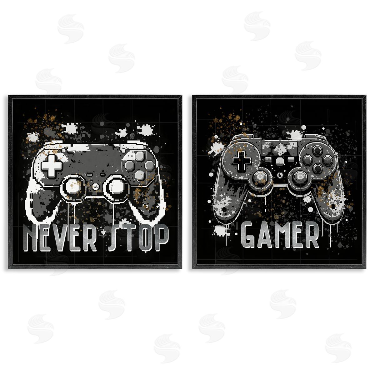 Never Stop Modern Gamer Black Frame Print Wall Art, Home Decor by Kim Allen