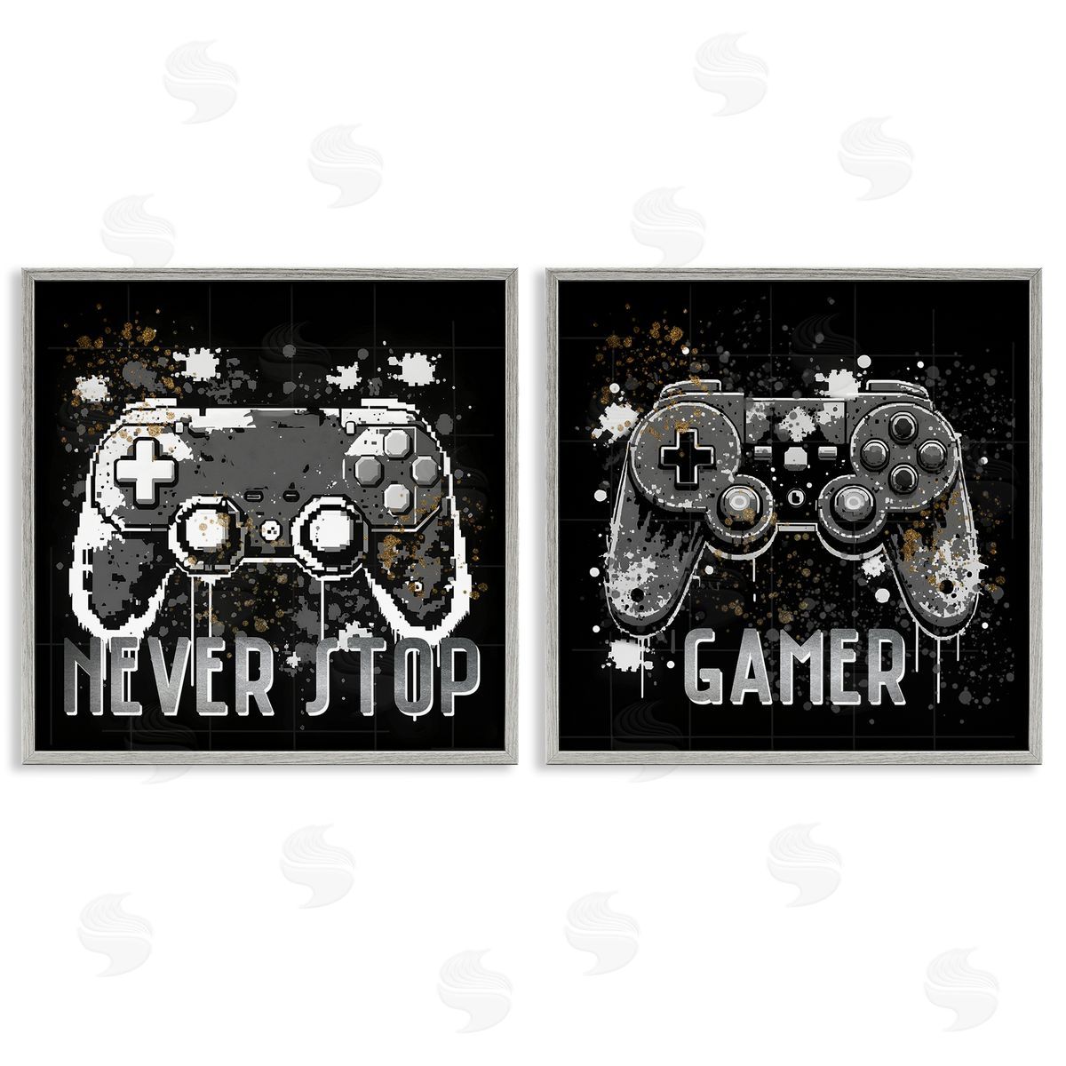 Never Stop Modern Gamer Grey Frame Print Wall Art, Home Decor by Kim Allen