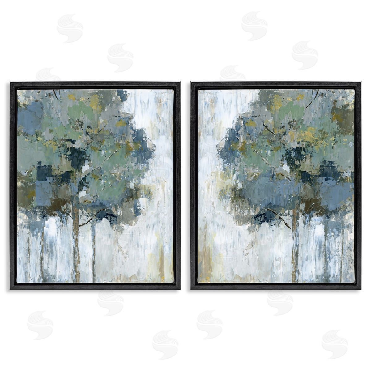 Tree Impressions Abstract Black Floating Frame Canvas Wall Art, Home Decor by Nan
