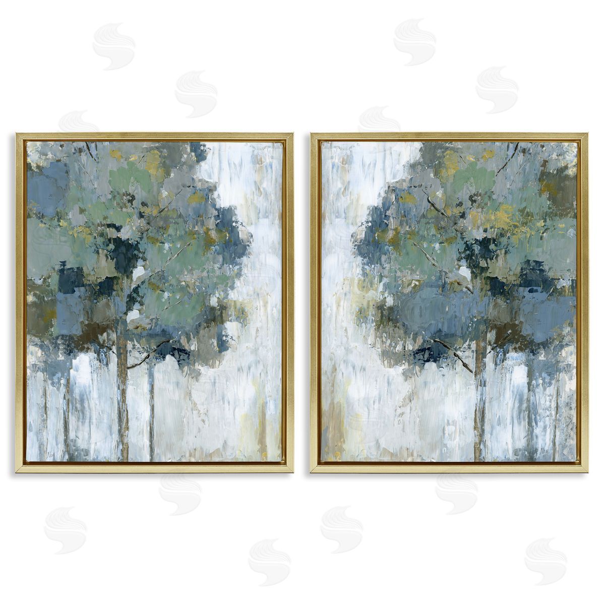 Tree Impressions Abstract Gold Floating Frame Canvas Wall Art, Home Decor by Nan