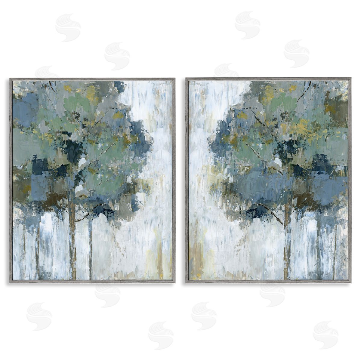 Tree Impressions Abstract Grey Frame Print Wall Art, Home Decor by Nan