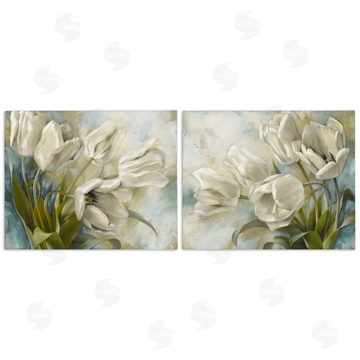 Tulips Curved Left & Right Canvas Wall Art, Home Decor by Igor Levashov