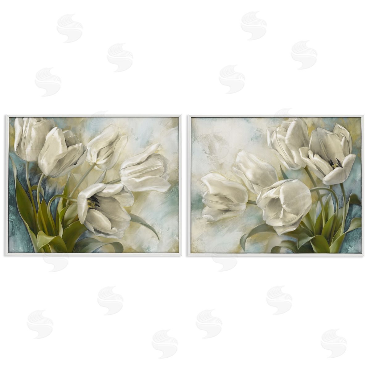 Tulips Curved Left & Right White Frame Print Wall Art, Home Decor by Igor Levashov
