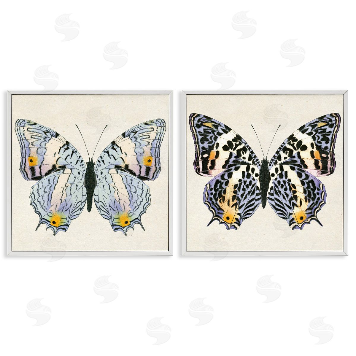Butterflies with Yellow Details White Frame Print Wall Art, Home Decor by Susan Arnot