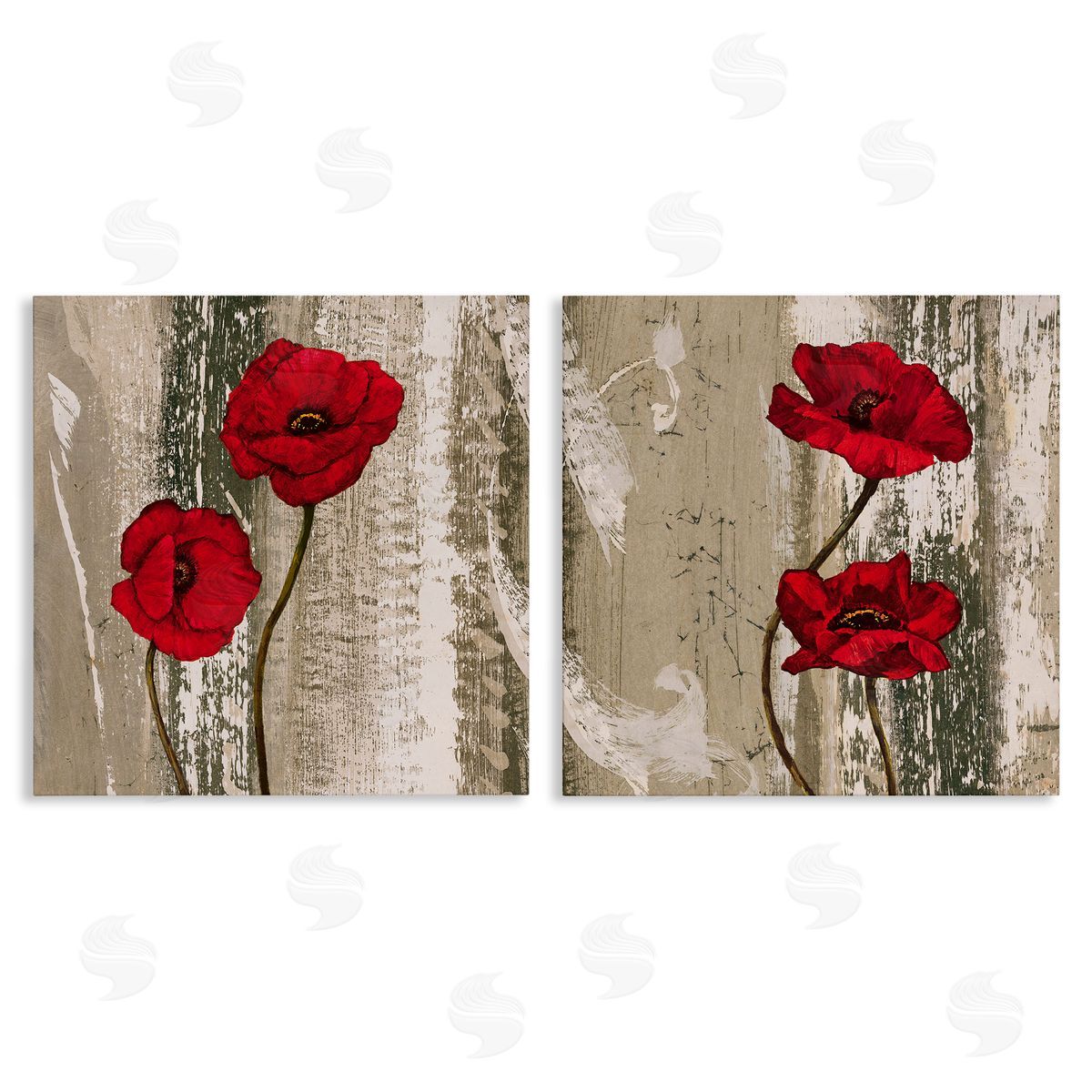 Bright Red Blooms on Rustic Canvas Wall Art, Home Decor by Brian Foster