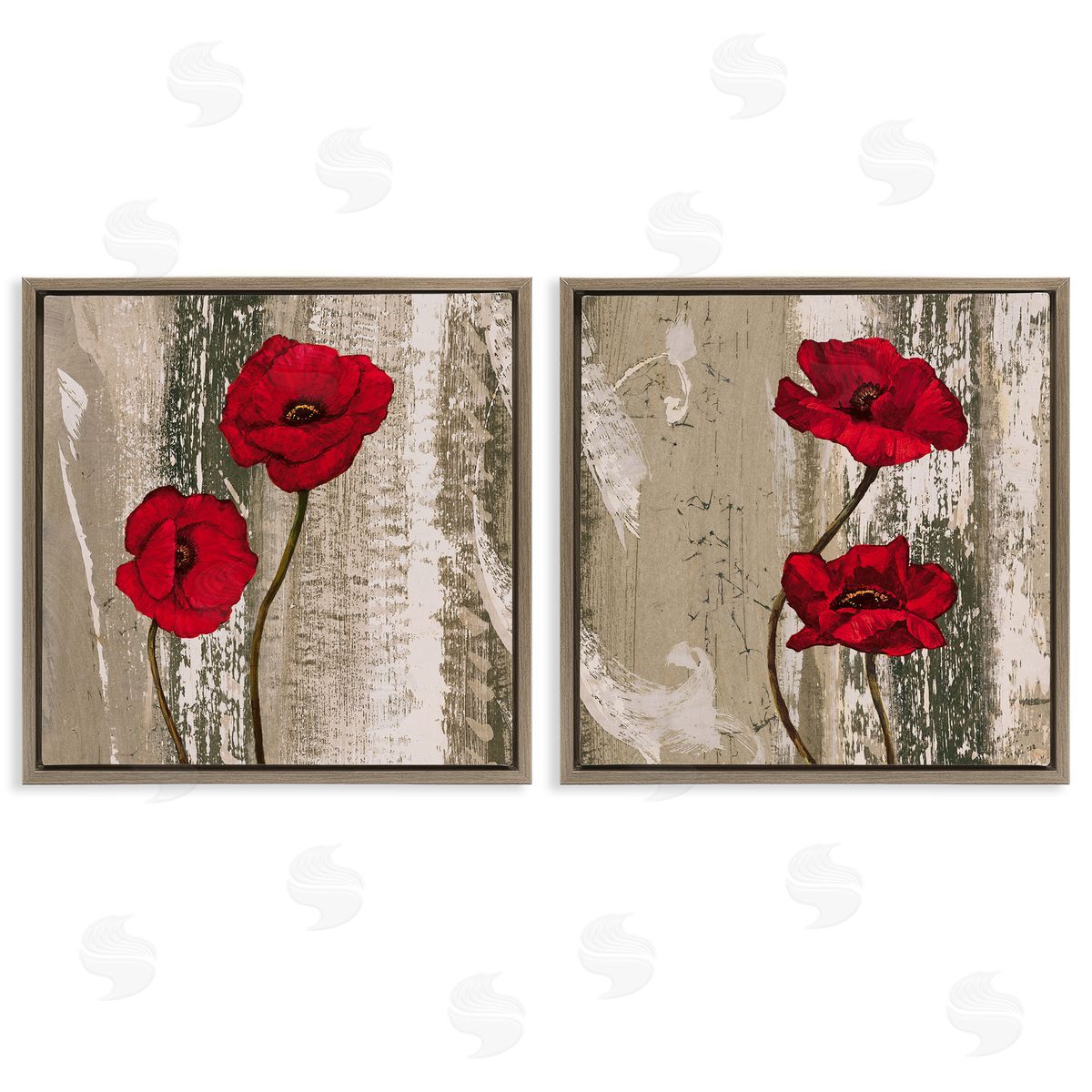Bright Red Blooms on Rustic Brown Floating Frame Canvas Wall Art, Home Decor by Brian Foster