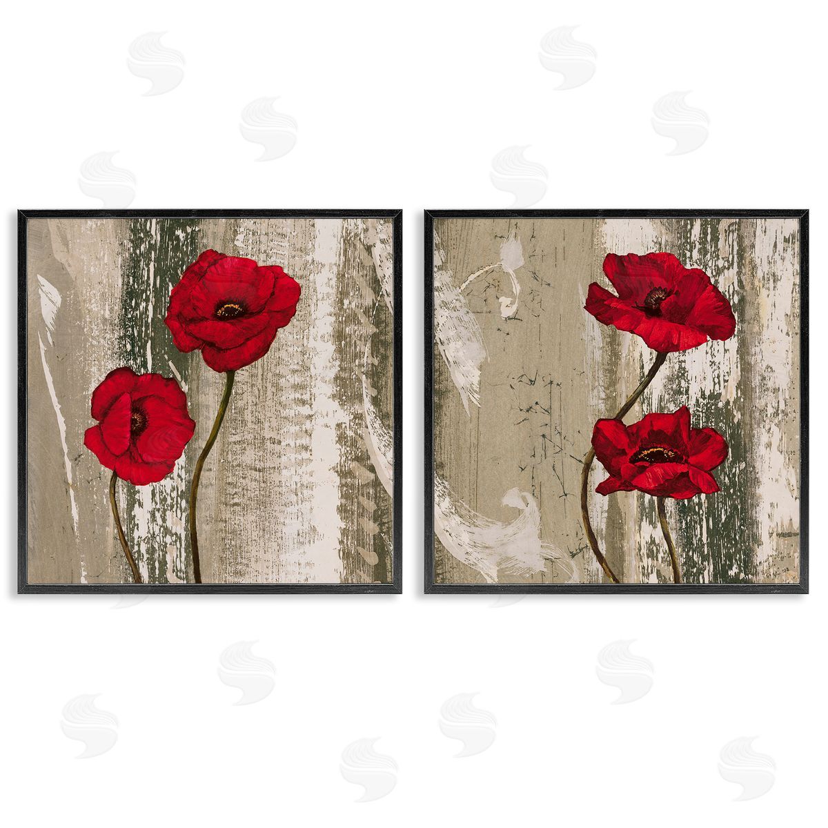 Bright Red Blooms on Rustic Black Frame Print Wall Art, Home Decor by Brian Foster