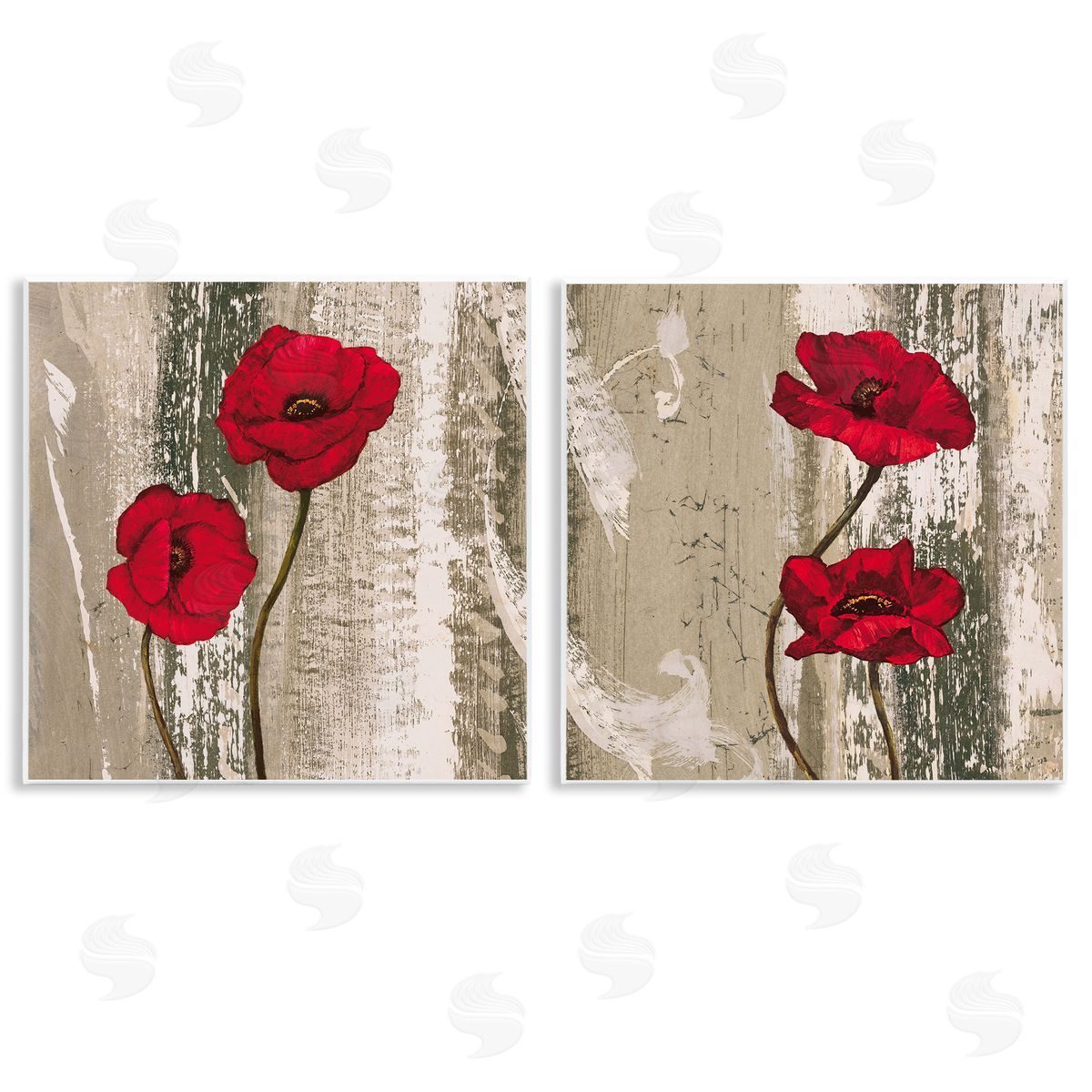 Bright Red Blooms on Rustic Wood Plaque Wall Art, Home Decor by Brian Foster