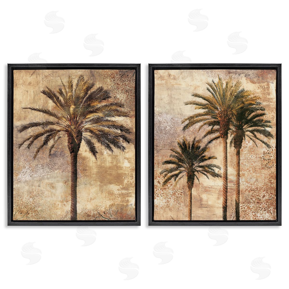 Arching Palm Leaves Black Floating Frame Canvas Wall Art, Home Decor by John Seba