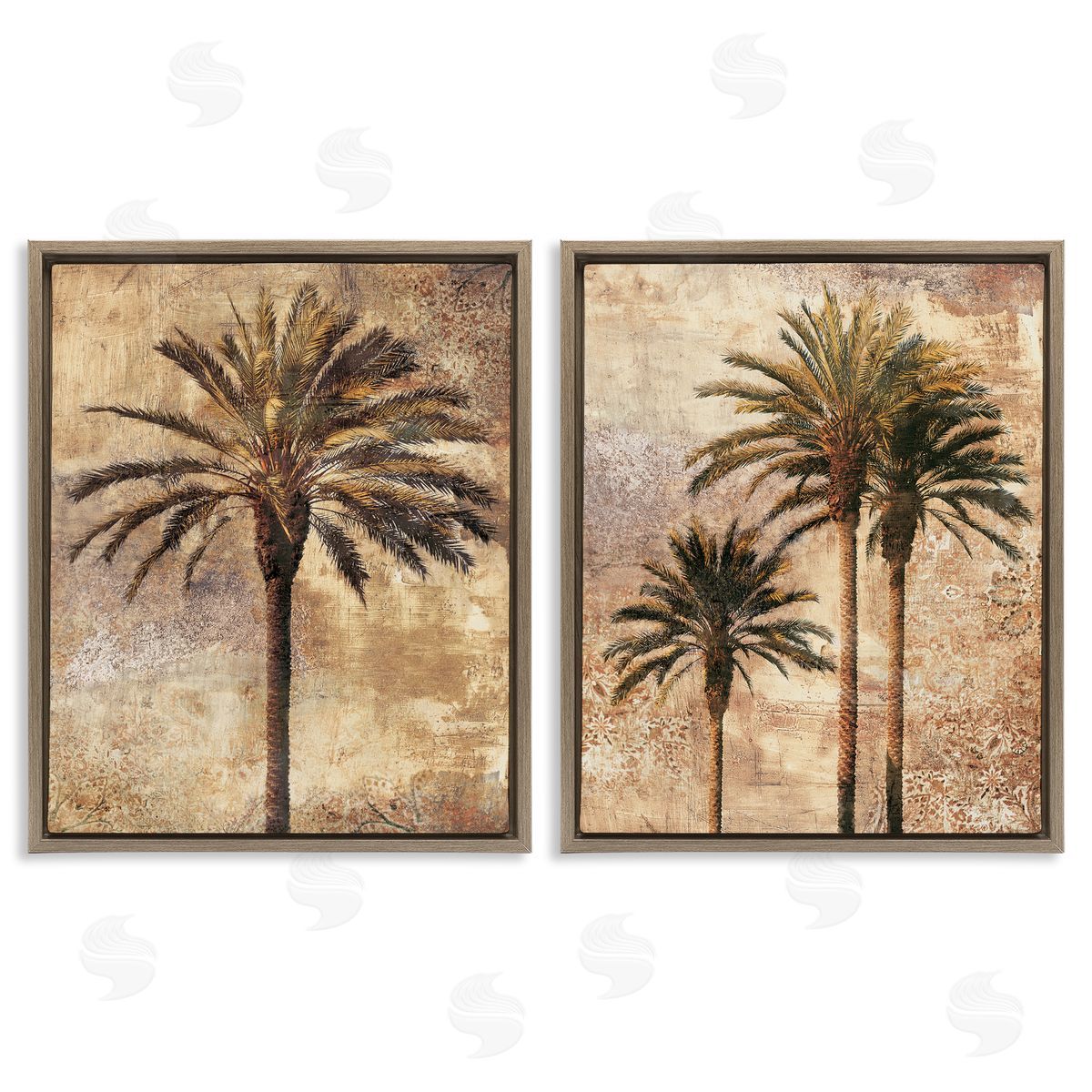 Arching Palm Leaves Brown Floating Frame Canvas Wall Art, Home Decor by John Seba