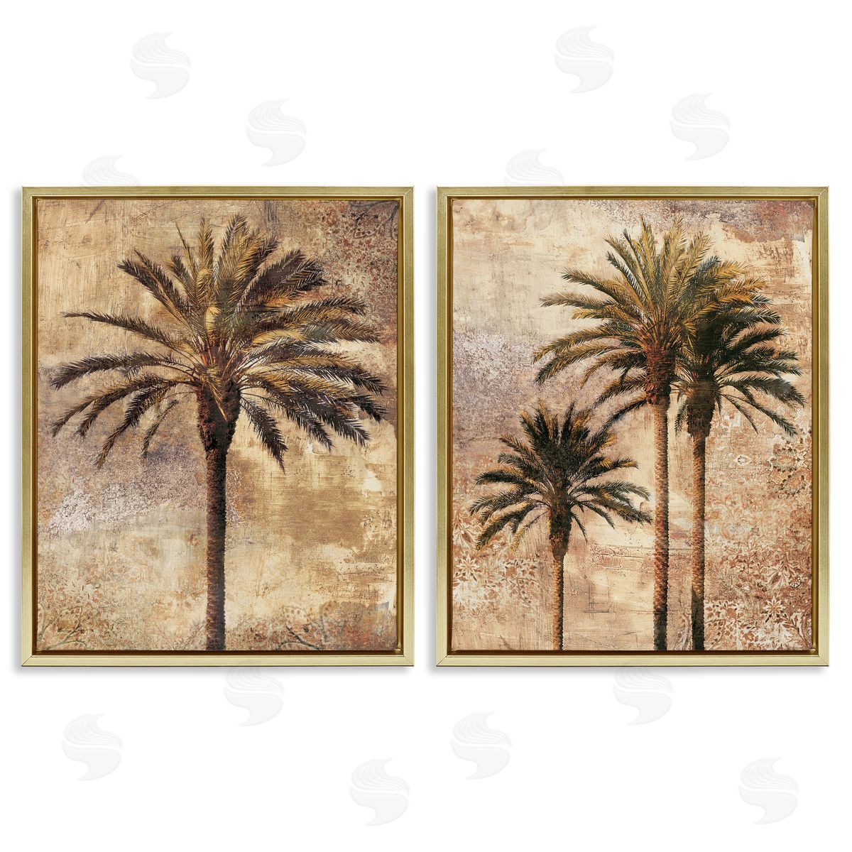Arching Palm Leaves Gold Floating Frame Canvas Wall Art, Home Decor by John Seba