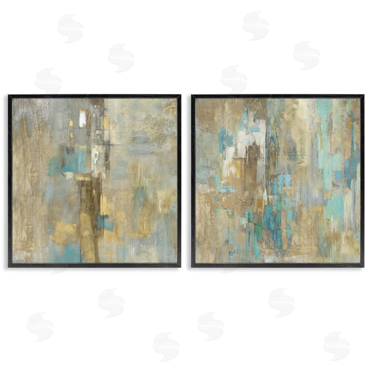 Blue & Rustic Gold Composition Black Frame Print Wall Art, Home Decor by Justin Turner