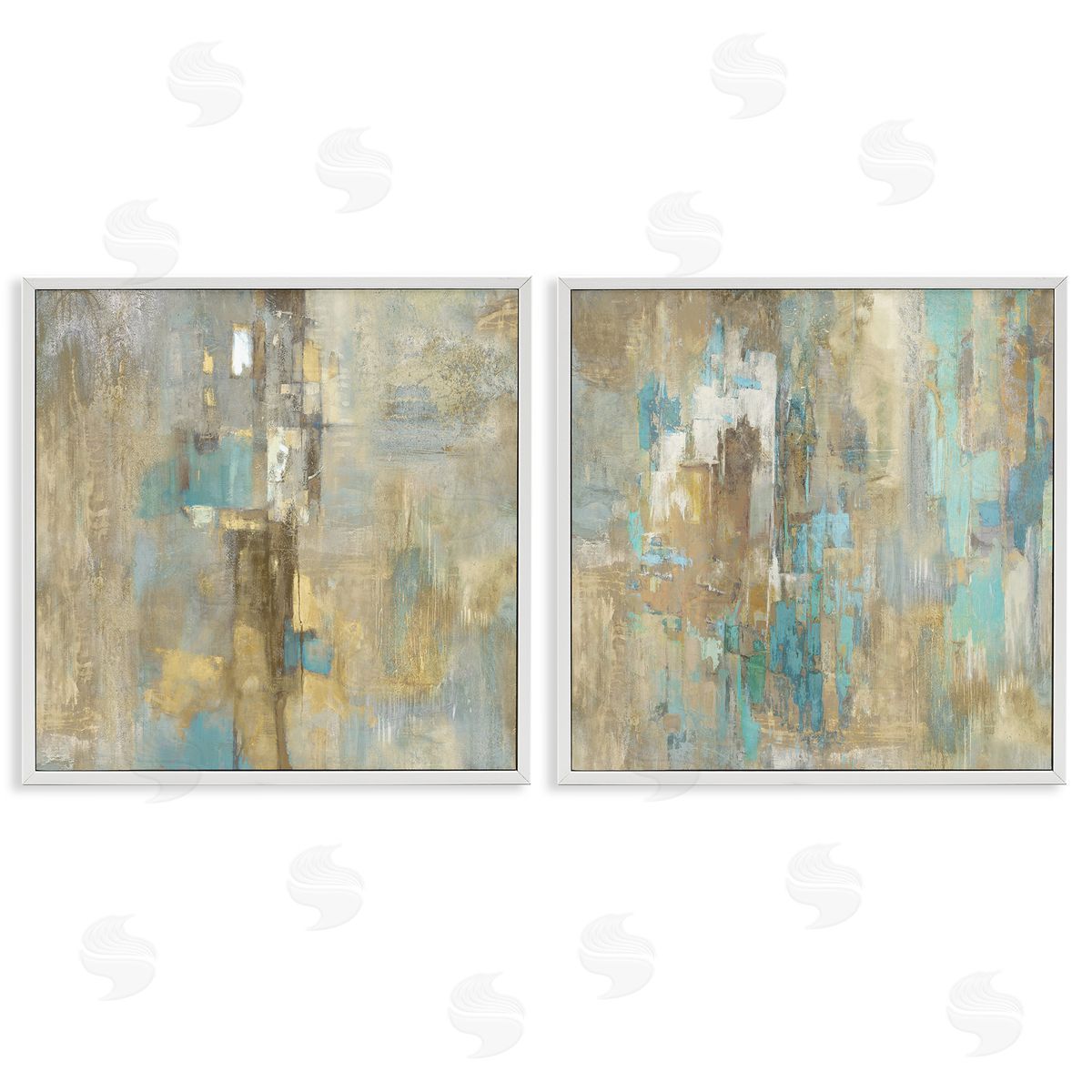 Blue & Rustic Gold Composition White Frame Print Wall Art, Home Decor by Justin Turner