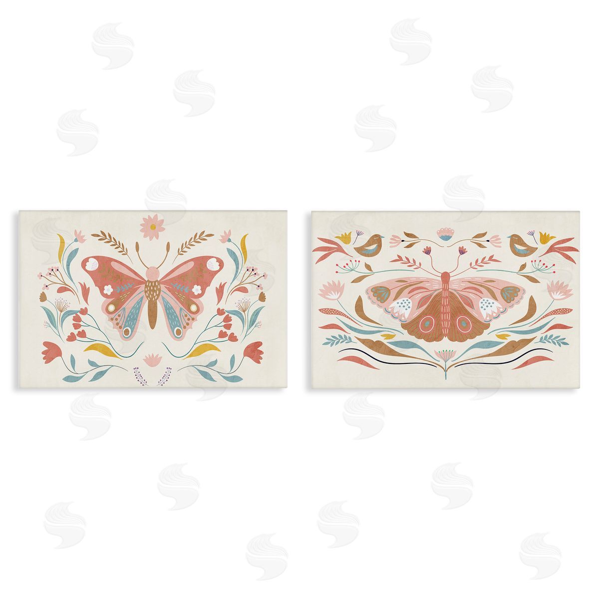 Folk Butterflies & Florals Canvas Wall Art, Home Decor by Kim Allen