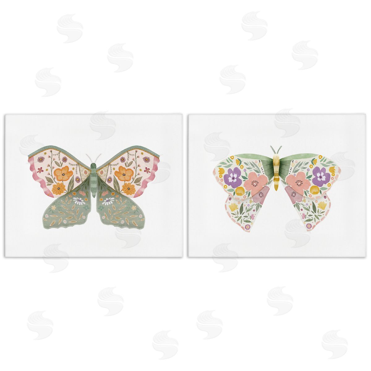 Folk Florals Butterflies Canvas Wall Art, Home Decor by Kim Allen