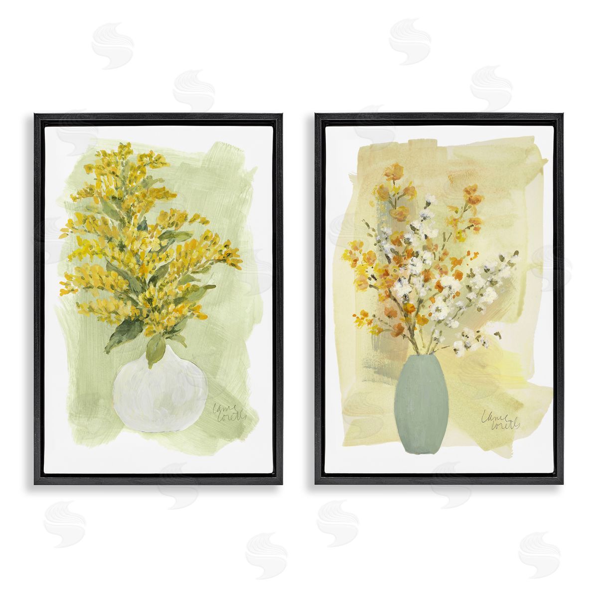 Lanie Loreth Yellow Wildflowers in Bloom Black Floating Frame Canvas Wall Art Print