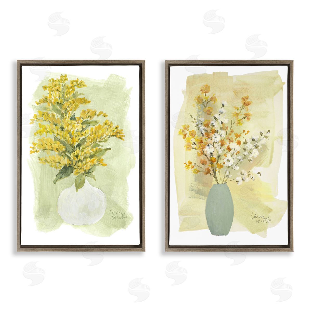 Lanie Loreth Yellow Wildflowers in Bloom Brown Floating Frame Canvas Wall Art Print