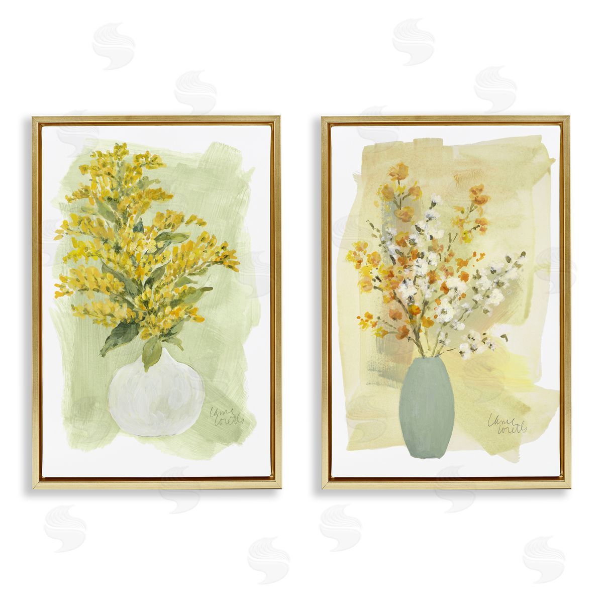 Lanie Loreth Yellow Wildflowers in Bloom Gold Floating Frame Canvas Wall Art Print