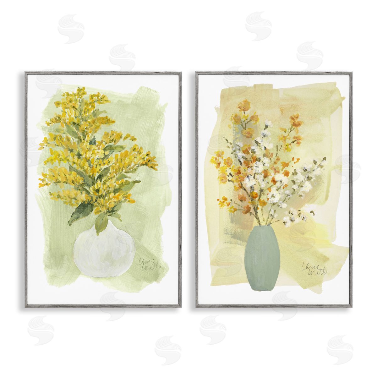 Lanie Loreth Yellow Wildflowers in Bloom Gray Framed Giclee Wall Art Print