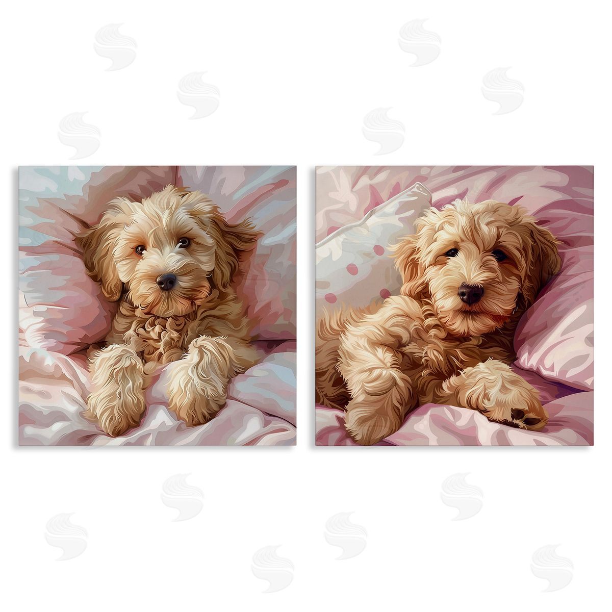 Cuddling Labradoodle in Bed Canvas Wall Art, Home Decor by Jim Baldwin