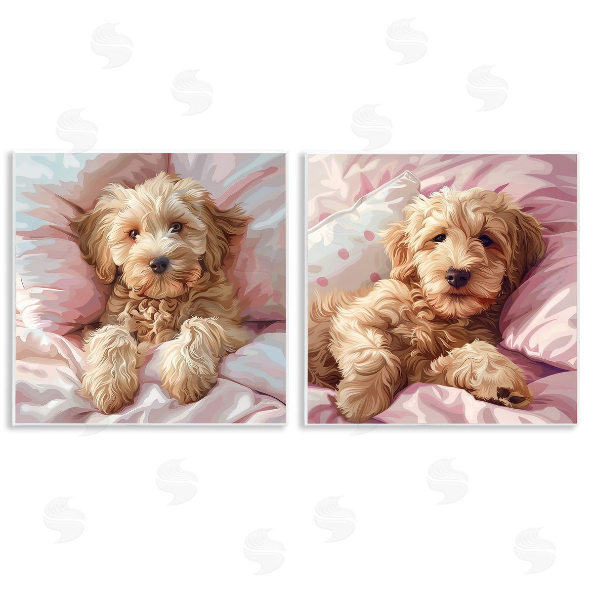Cuddling Labradoodle in Bed Wood Plaque Wall Art, Home Decor by Jim Baldwin