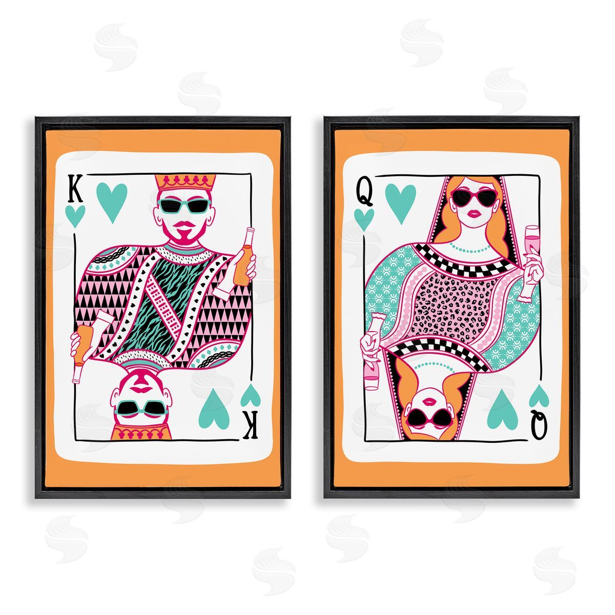 King & Queen of Hearts Black Floating Frame Canvas Wall Art, Home Decor by JJ Design House LLC