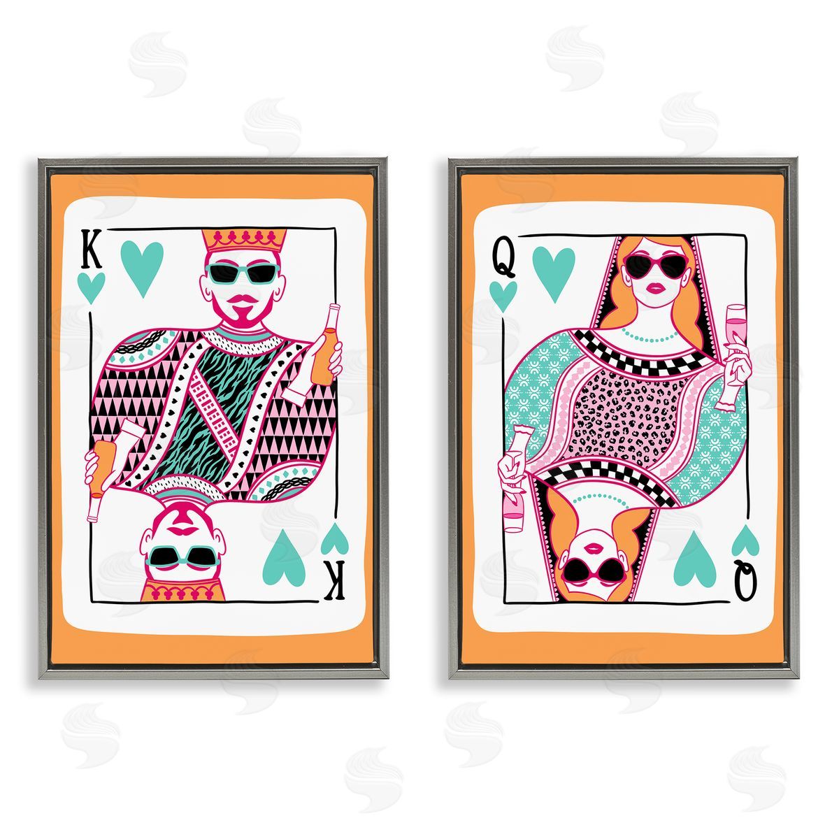King & Queen of Hearts Grey Floating Frame Canvas Wall Art, Home Decor by JJ Design House LLC
