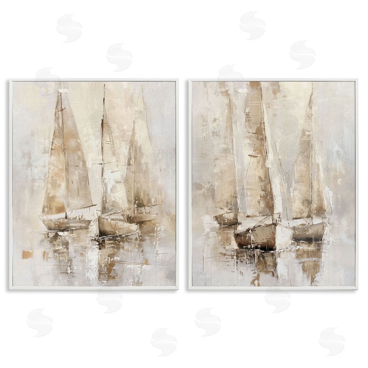Neutral Toned Sailboats White Frame Print Wall Art, Home Decor by Nina Blue