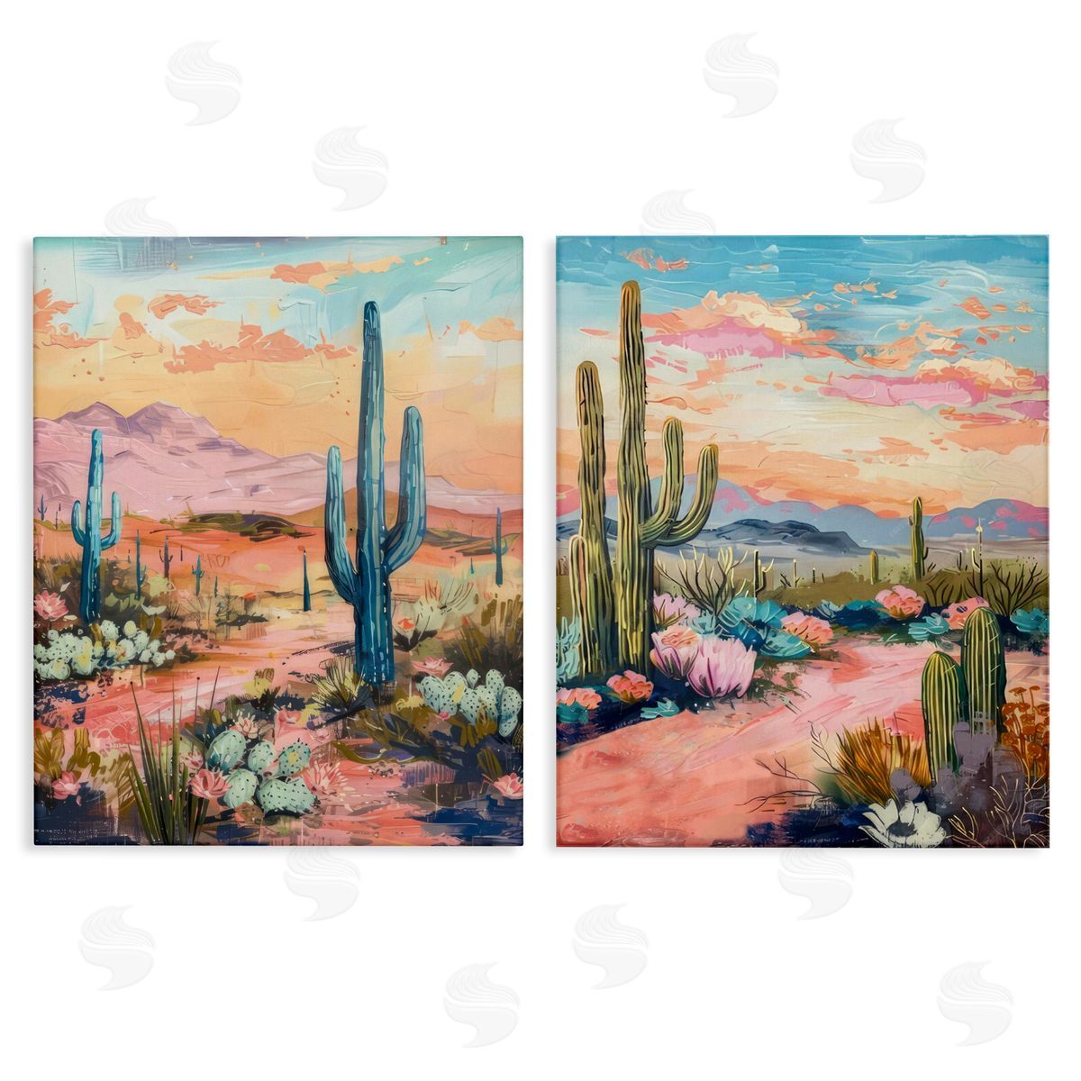 Cactus Paths & Sunset Canvas Wall Art, Home Decor by LSR Design Studio